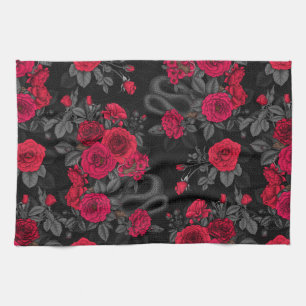 Snakes and  peach roses kitchen towel