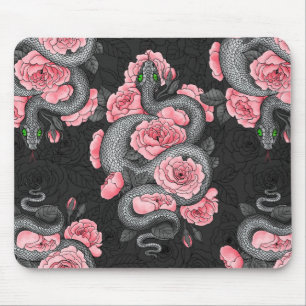 Snakes and peach roses mouse mat
