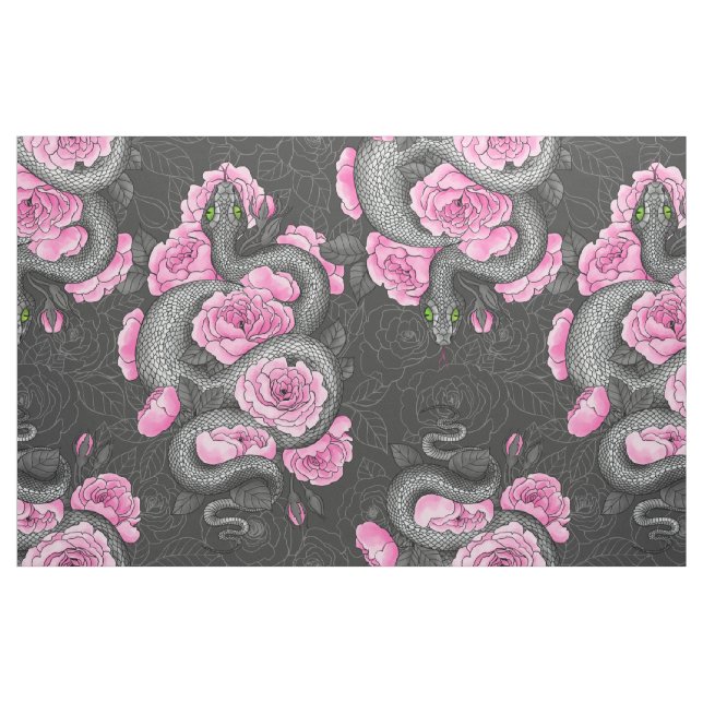 Snakes and pink roses fabric (Fat Quarter)