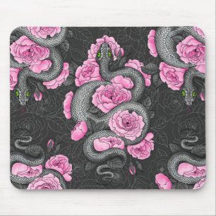 Snakes and pink roses mouse mat