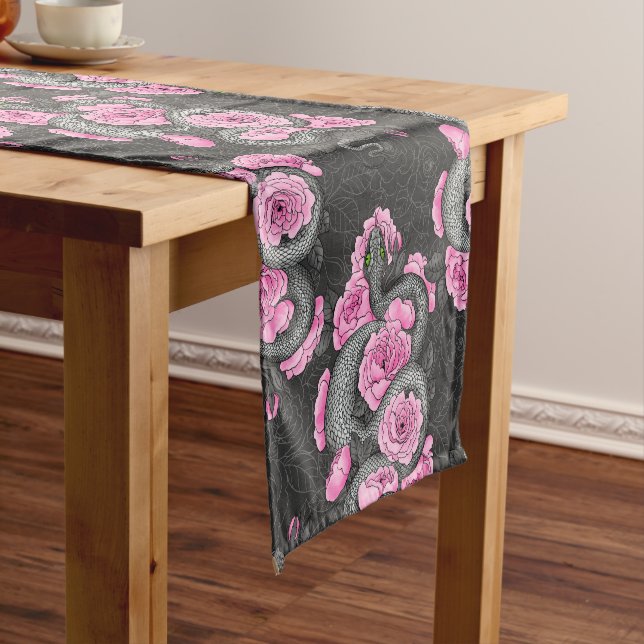Snakes and pink roses short table runner (In Situ)
