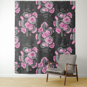 Snakes and pink roses tapestry