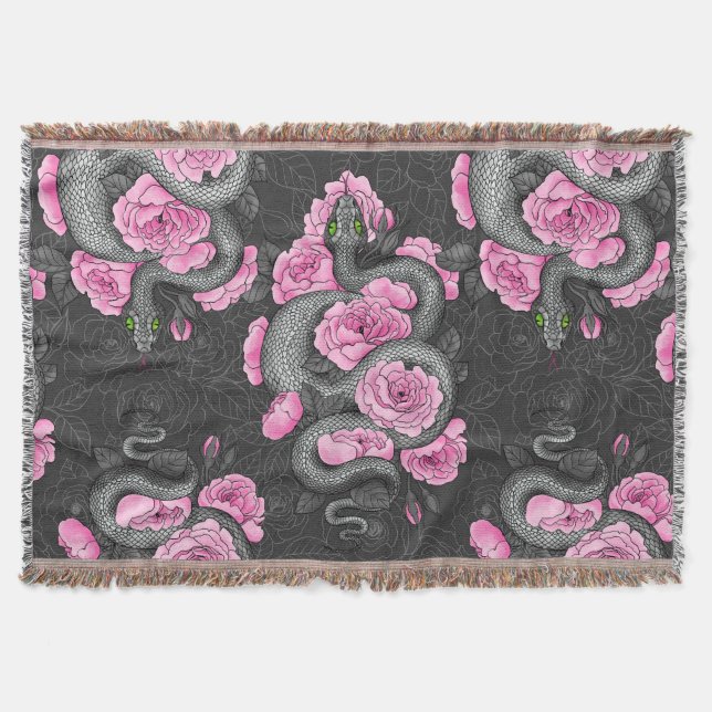 Snakes and pink roses throw blanket (Front)