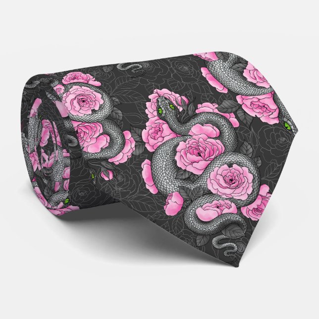 Snakes and pink roses tie (Rolled)