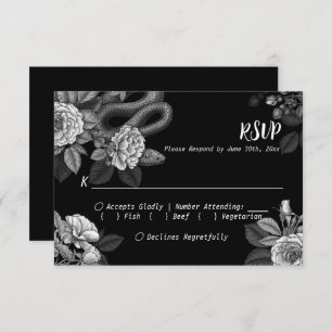 Snakes and roses, monochrome on black, RSVP Enclos Enclosure Card