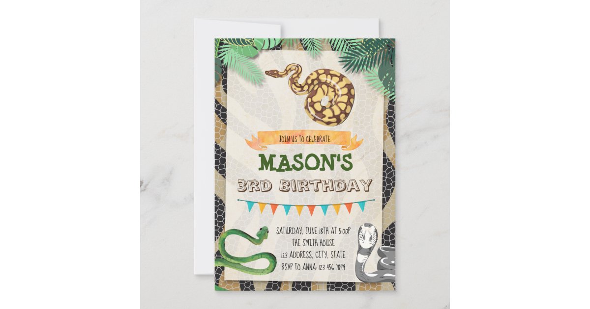 Snakes Birthday Party invitation | Zazzle