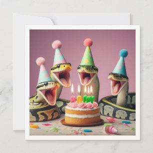 Snakes eating cake birthday invitation, reptile invitation
