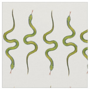 Snakes Hand-Drawn Green Slithering Scaly Snakes Fabric
