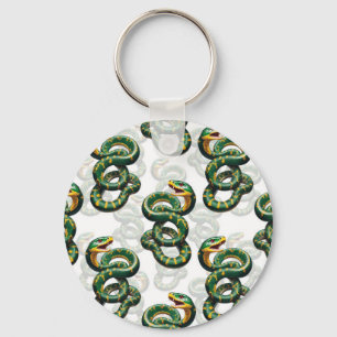 Snakes Pattern Design - White Key Ring