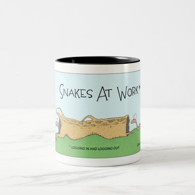 Snakes Starting at Work Two-Tone Coffee Mug (Center)