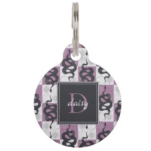 Snakes Sun Moon Check Monogram Personalise Pink Pet Tag