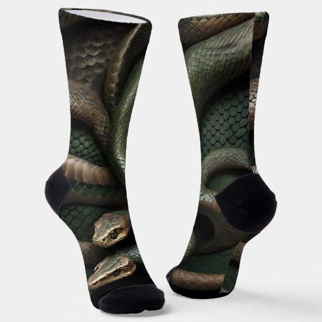 Snakeskin 3D Print Green and Black snake Socks (Angled)
