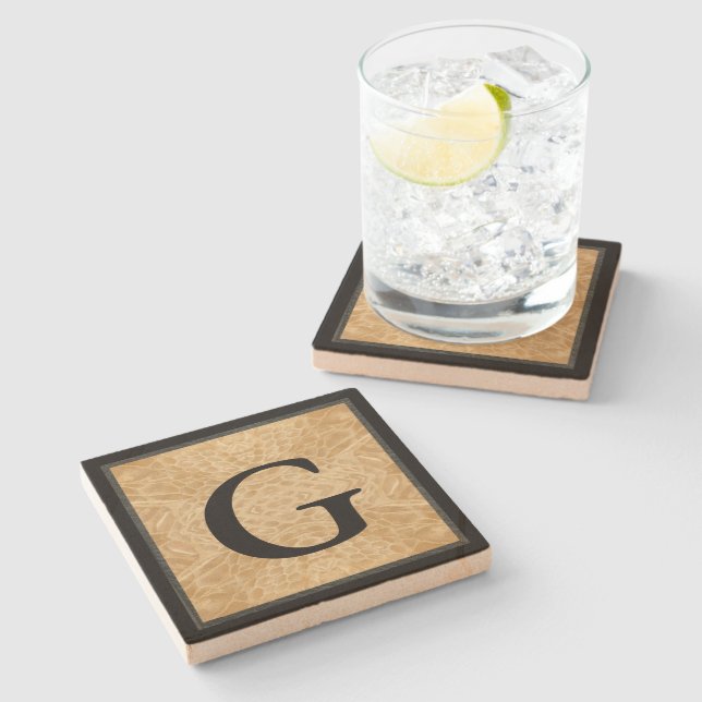Snakeskin and Leather Monogram Stone Coaster (Side)