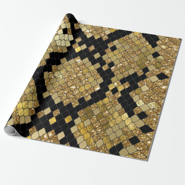 Snakeskin Gold Glitter And Black Pattern  Wrapping Paper (Unrolled)