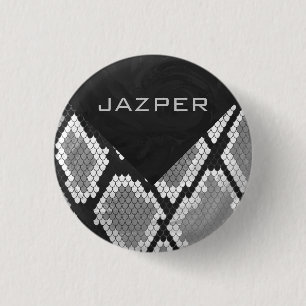 Snakeskin Grey, White, and Black Monogrammed 3 Cm Round Badge