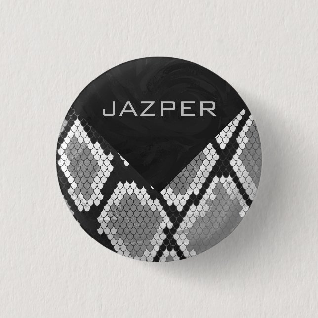Snakeskin Grey, White, and Black Monogrammed 3 Cm Round Badge (Front)