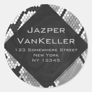 Snakeskin Grey, White, and Black Monogrammed Classic Round Sticker