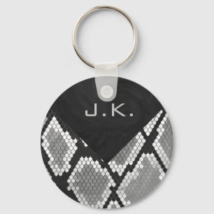 Snakeskin Grey, White, and Black Monogrammed Key Ring