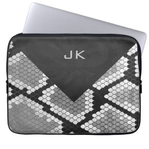 Snakeskin Grey, White, and Black Monogrammed Laptop Sleeve