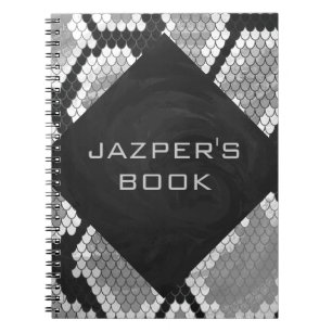 Snakeskin Grey, White, and Black Monogrammed Notebook