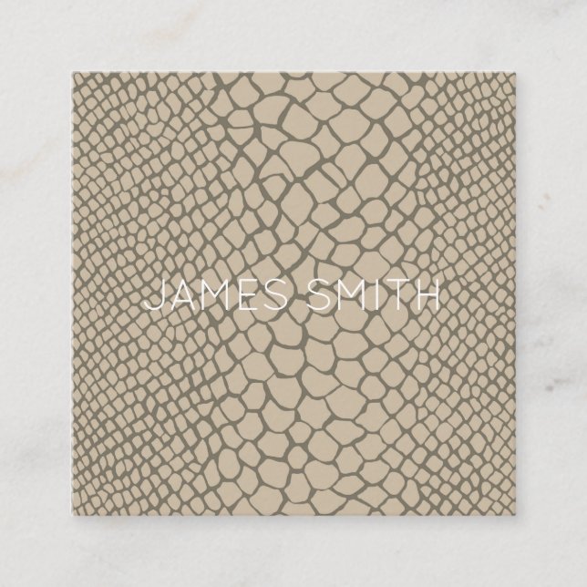 Snakeskin Taupe Animal Print Designer Office Square Business Card (Front)