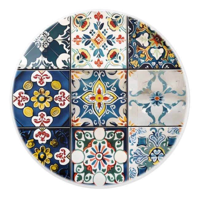 Snall Blue Italian Tile Pattern Ceramic Knob (Front)
