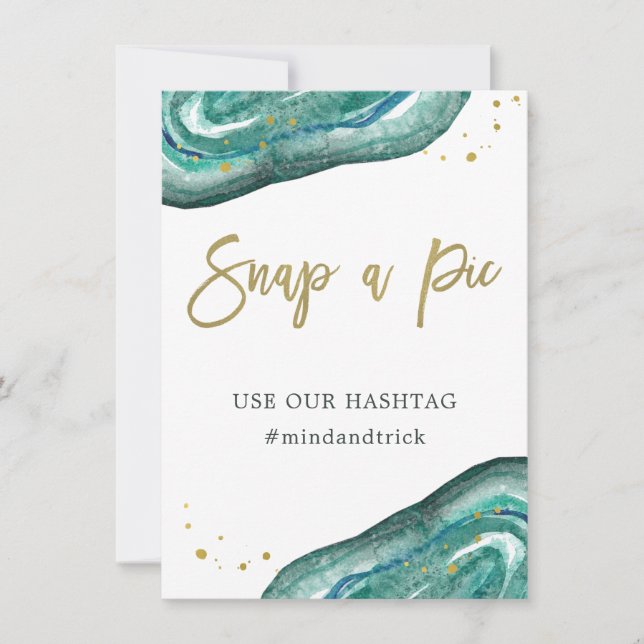 Snap a Pic | Teal Geode and Gold Wedding Sign Invitation (Front)