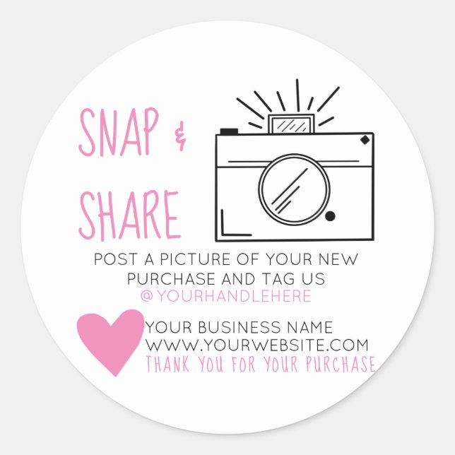 Snap and Share Camera Heart Social Media Business Classic Round Sticker (Front)