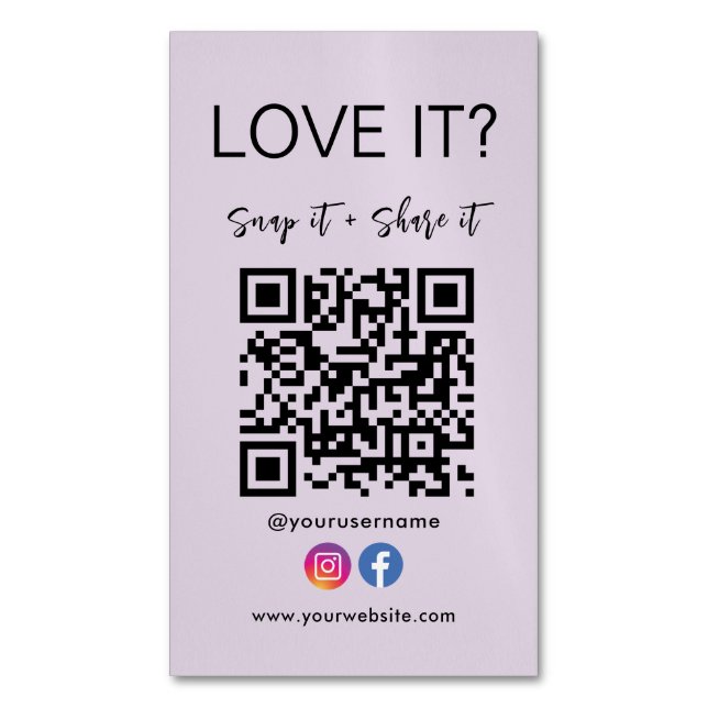 Snap And Share Qr Code Facebook Instagram Magnetic Business Card (Front Vertical)