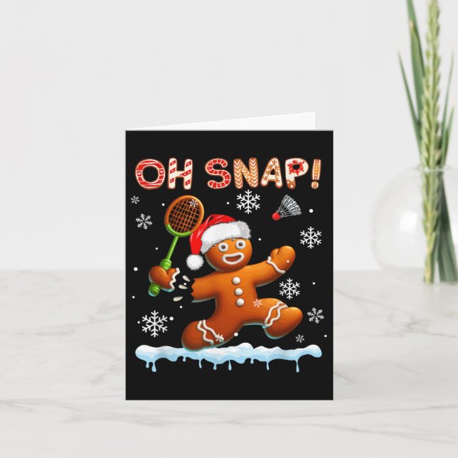 Snap Chrismas Gingerbread Broken Playing Badminton Card (Front)