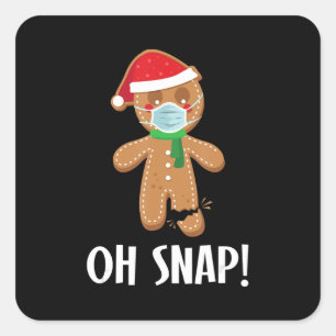 Snap Christmas Ginger Bread Man Mask Holiday Gift Square Sticker