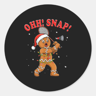 Snap Christmas Santa Gingerbread Playing Badminton Classic Round Sticker