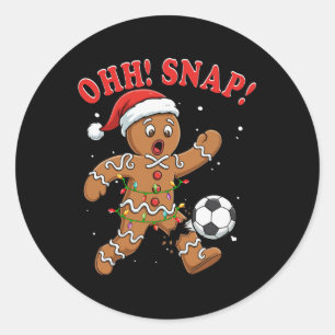 Snap Christmas Santa Gingerbread Playing Soccer Pl Classic Round Sticker