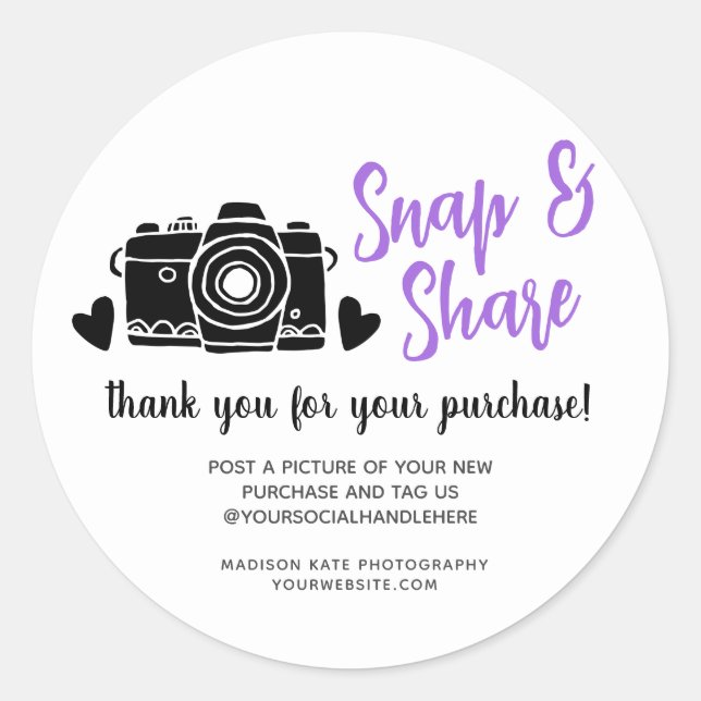 Snap & Share Camera Business Round Sticker (Front)