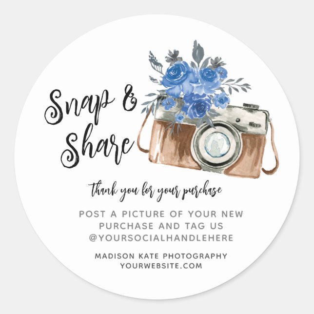 Snap & Share Camera Business Round Sticker (Front)