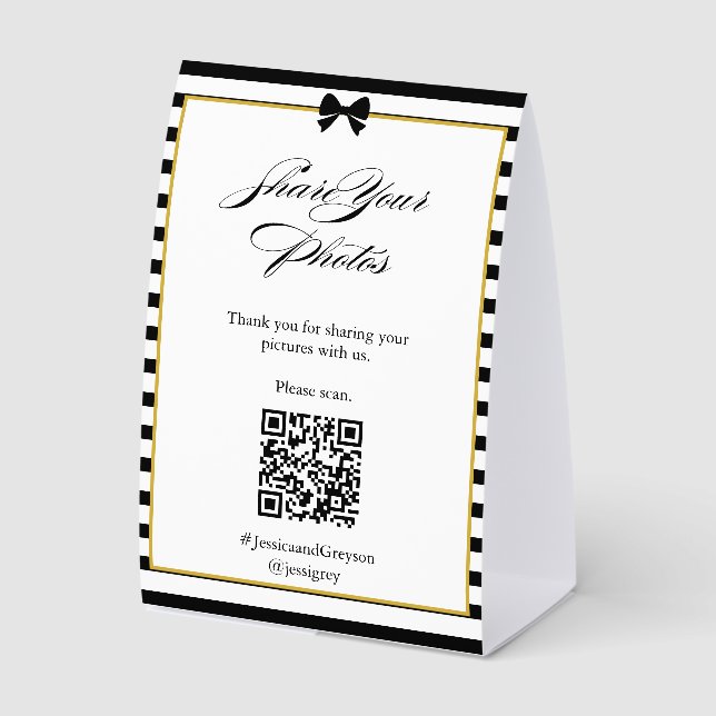  Snap Share Elegant Black White Stripes Wedding (Front)