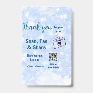 Snap tag share social media q r code glitter blue ID badge