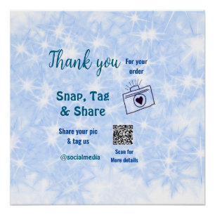 Snap tag share social media q r code glitter blue poster