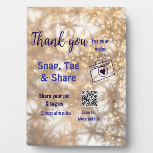 Snap tag share social media q r code glitter gold plaque