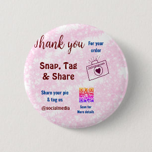 Snap tag share social media q r code glitter pink 6 cm round badge