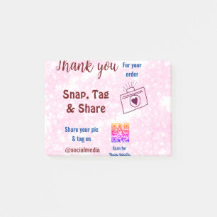 Snap tag share social media q r code glitter pink post-it notes