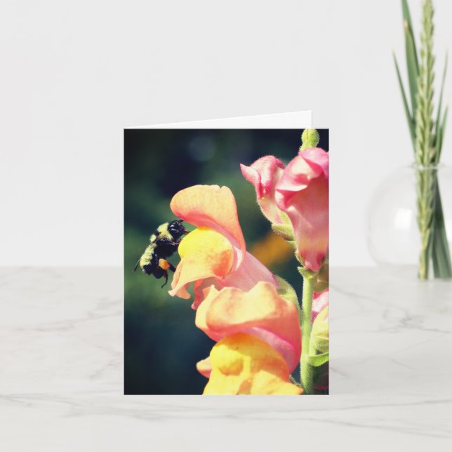 Snapdragon And Bee Flower Photography Note Card (Front)
