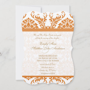 Snapdragon Coral & Ivory Damask Wedding Invite