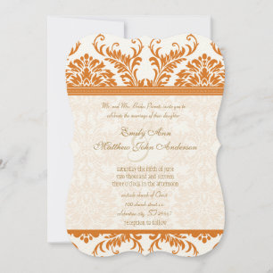 Snapdragon Coral & Ivory Damask Wedding Invite