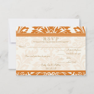 Snapdragon Coral & Ivory Damask Wedding RSVP