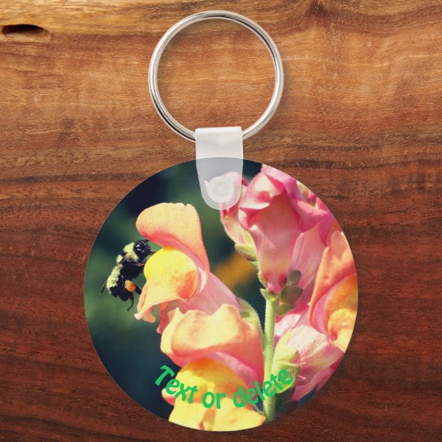 Snapdragon Flower And Bumble Bee Personalised Key Ring (Front)