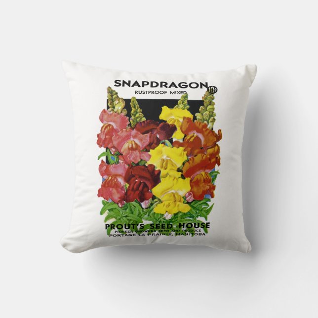 Snapdragon Vintage Seed Packet Cushion (Front)