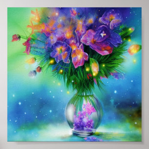 Snapdragons vase ink and water art poster