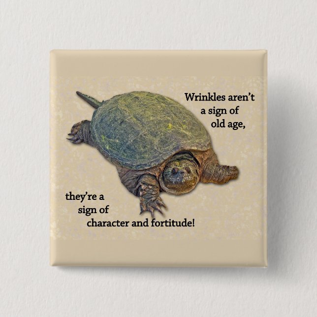Snapping Turtle Wrinkled Old Age Wisdom 15 Cm Square Badge (Front)