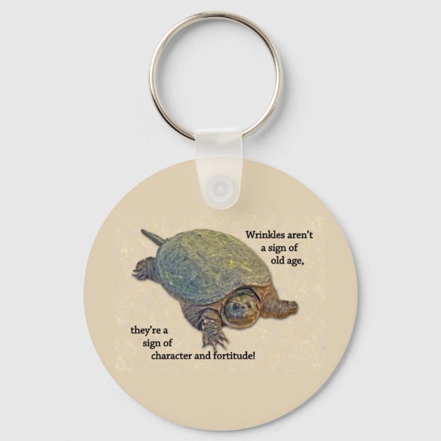 Snapping Turtle Wrinkled Old Age Wisdom Key Ring (Front)